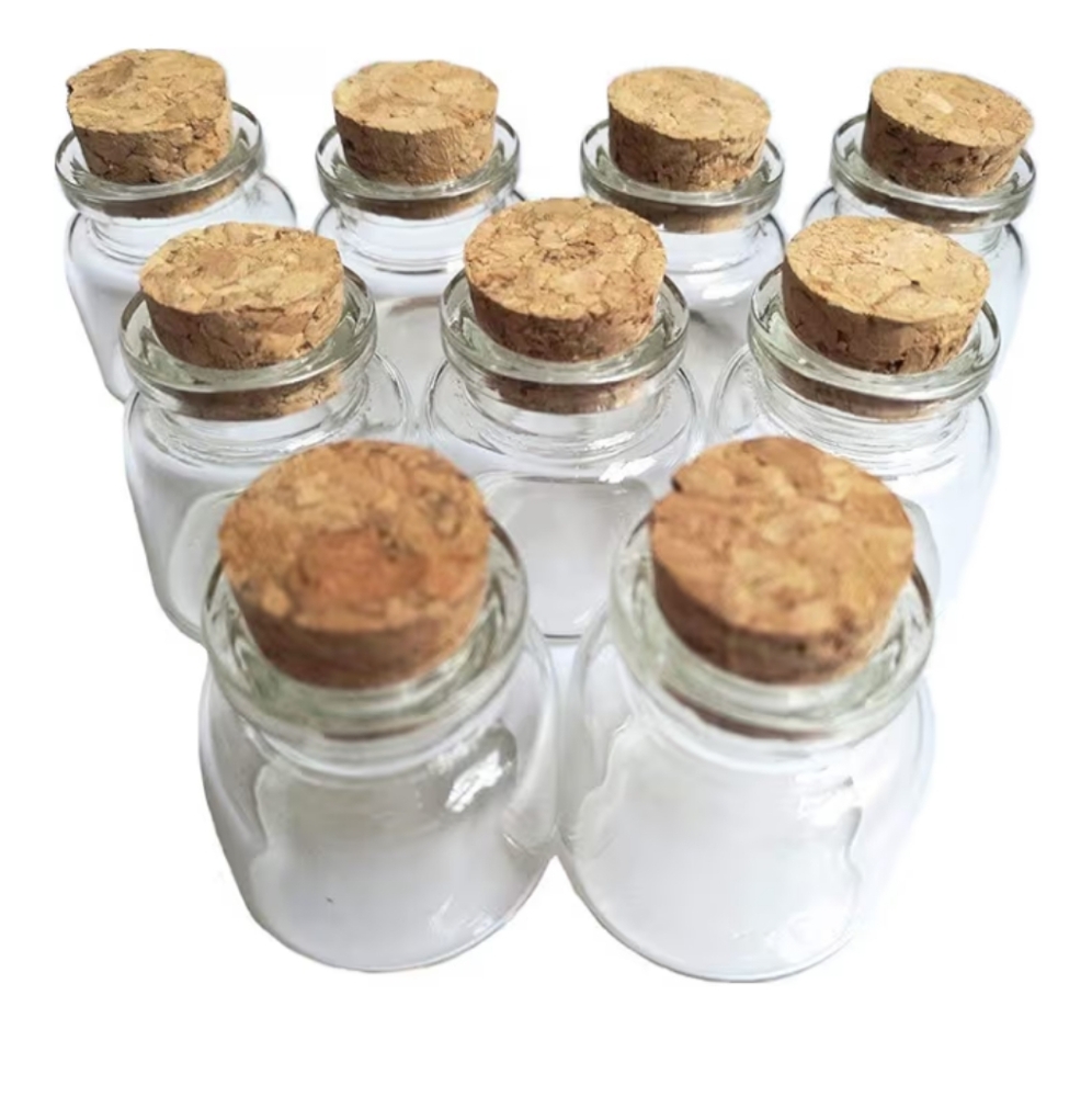 Set of 27+3 Mini Glass Bottles (15ml) with Cork Lids
